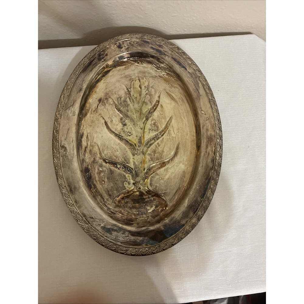 Vintage F.B. Rogers Silver Co. Silver Tree Of Life Platter Tray Footed